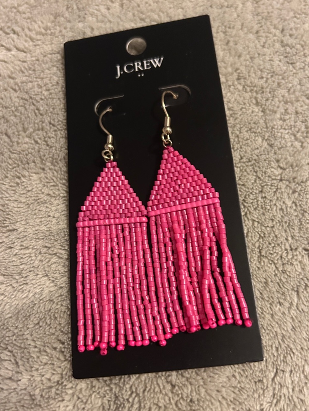 NWOT J. Crew Hot Pink Beaded Fringe Earrings